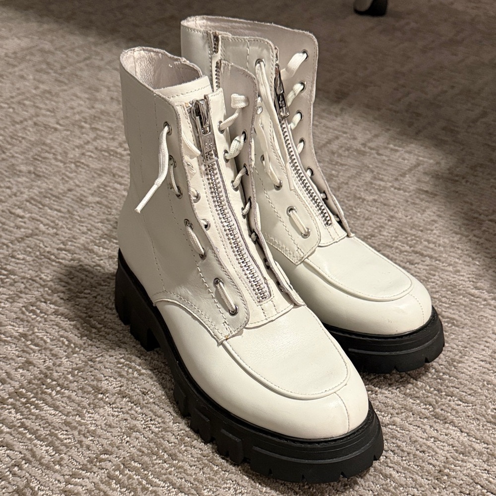 Ash White Combat Boots with Black Soles
